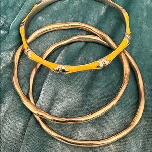 Yellow enamel bangle bamboo style and gold bangles